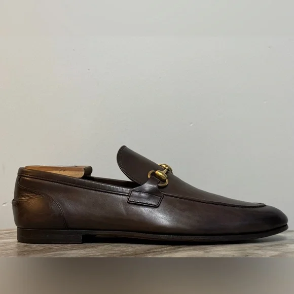 GUCCI Jordaan Horsebit Brown Leather Loafer 8 /8.5 US Moccasin $1100